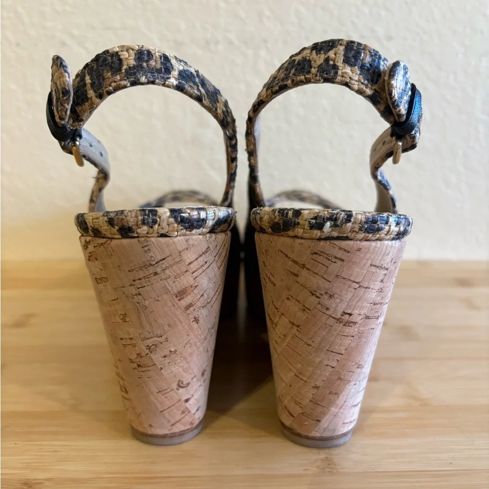 Stuart Weitzman Woven Leopard-Print Cork Slingback Wedges 8.5 Narrow - Picture 6 of 10